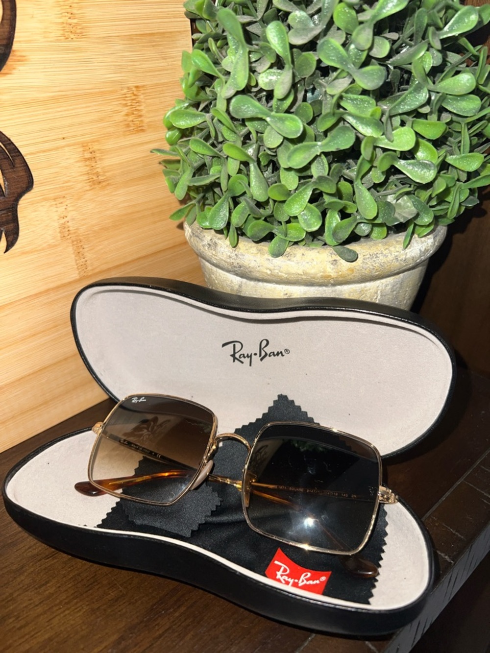 Ray-Ban Women’s Gold Frame Brown Gradient Square Sunglasses - Brown Lenses